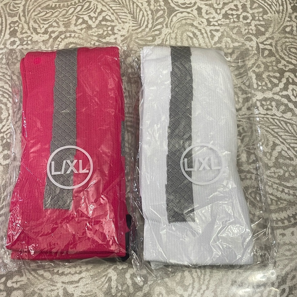 Compression stockings 2‎ pairs pink/gray & white/gray. Knee high.